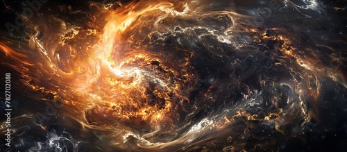 A mesmerizing spiral composed of intense flames and billowing smoke appears suspended in the vastness of space