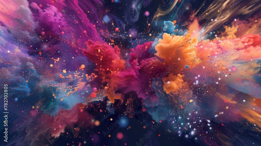 Vibrant hues colliding in a magnificent display of abstract explosions. - obrazy, fototapety, plakaty 