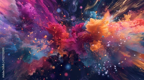 Vibrant hues colliding in a magnificent display of abstract explosions.