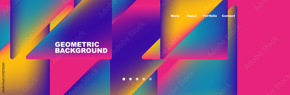 Colorful fluid gradient triangles and squares web site template. Vector Illustration For Wallpaper, Banner, Background, Card, Book Illustration, landing page