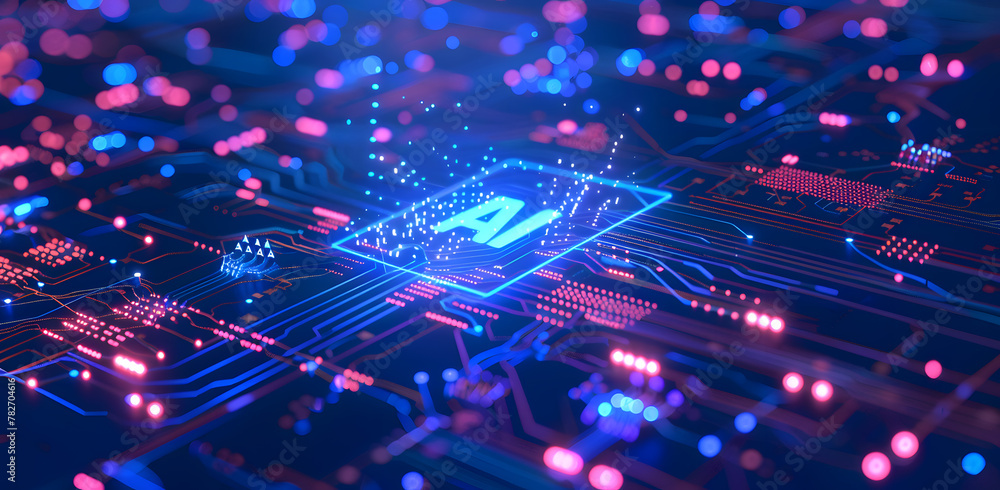 Fototapeta premium AI artificial brain, electronic circuits with AI intelligence, core of AI data operations, cyber tech.