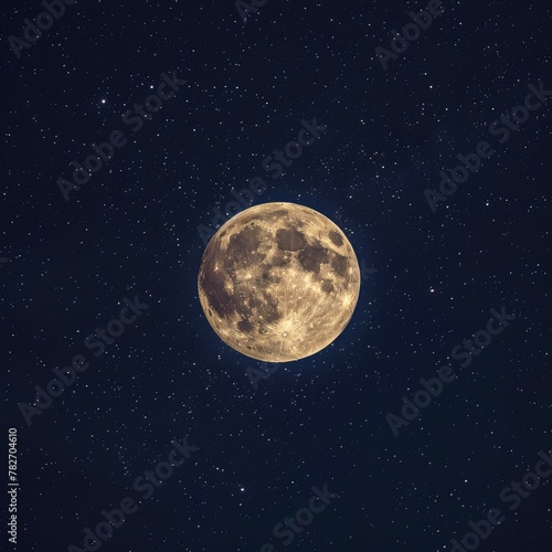 Full moon in the starry night sky