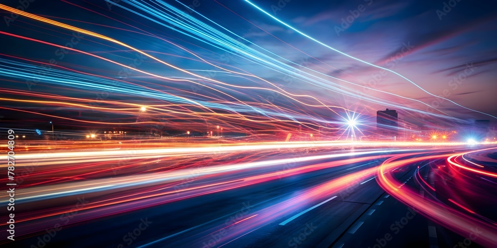 Fototapeta premium speed trails in city, night traffic light, speed road, long exposure.