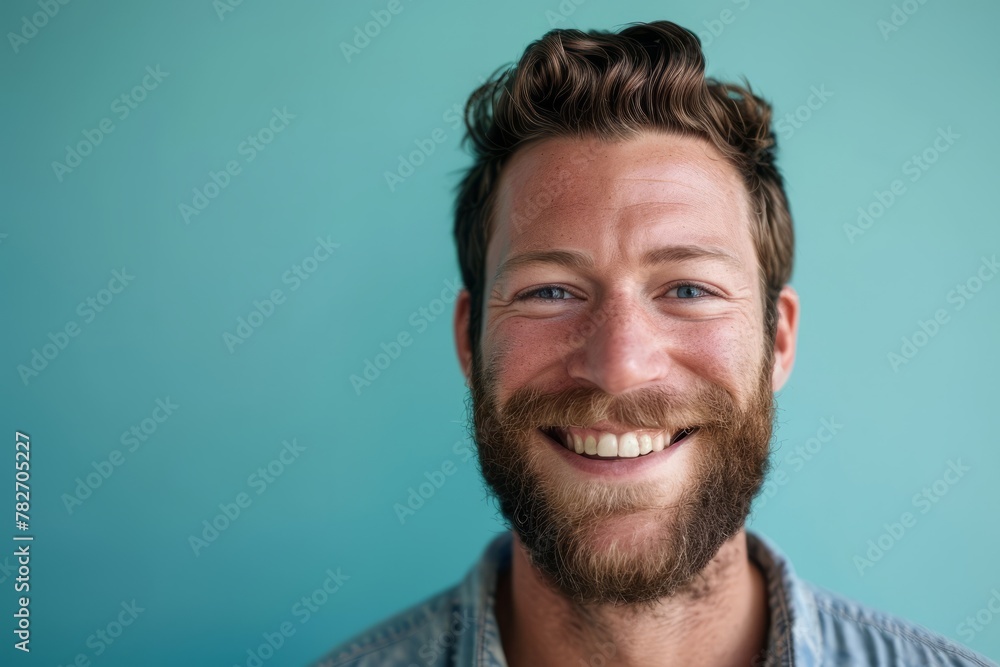 Portrait of a handsome young man with a beard on a blue background Portrait of a handsome young man with a beard on a blue background