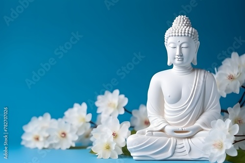 Buddha statue meditation on blue background