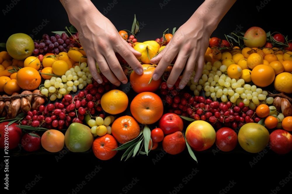 Person reaching for a piece of fruit