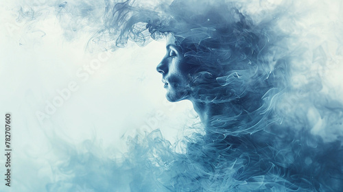 digital illustration drawing of evanescent human shape, an invisible ghost man coming out if smoke in white background
