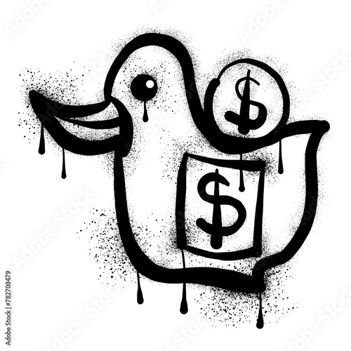 Duck piggy bank graffiti drawn with black spray paint photo