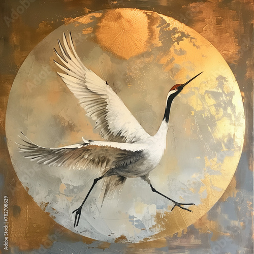  Oil painting of a japanese crane