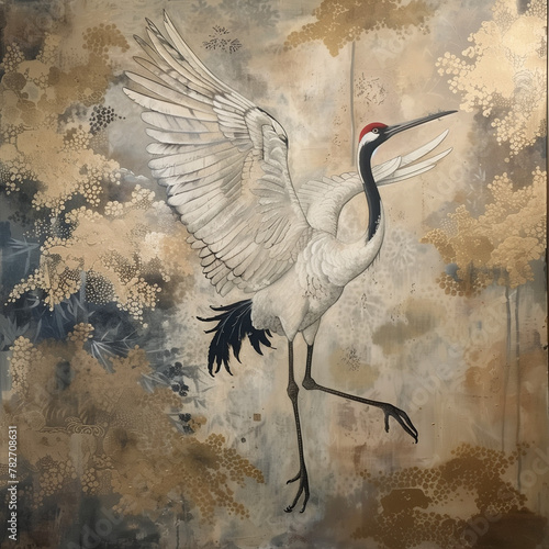  Oil painting of a japanese crane