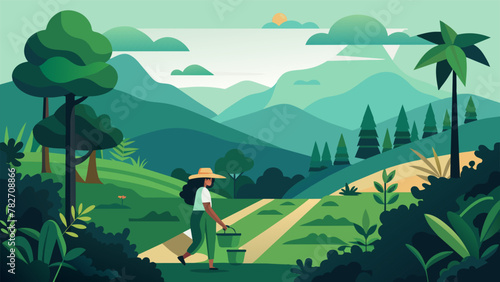 A progression of illustrations showing the transformation of a deforested area into a lush green forest once again emphasizing the healing and