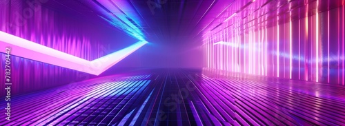 Futuristic Neon Corridor with Pink and Blue Lights.