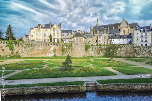 Vannes, beautiful city in Brittany, old half-timbered houses in the ramparts garden.