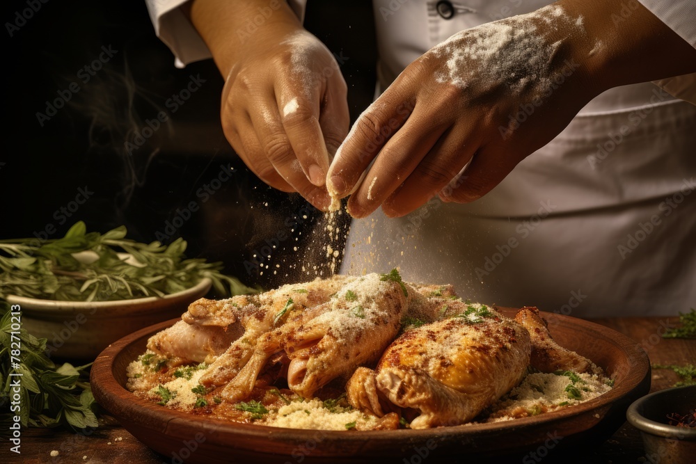 Seasoning chicken before preparing parmigiana