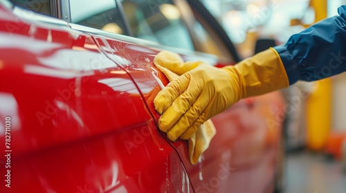 Hand Washing Red Car with Yellow Sponge © admin_design