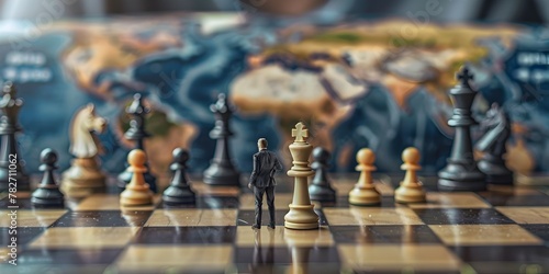 Chess Strategist Navigating Global Territories on Chessboard with Landmark Backdrops