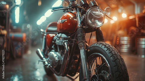 Vintage Motorcycle Showcased in Warm Light © admin_design