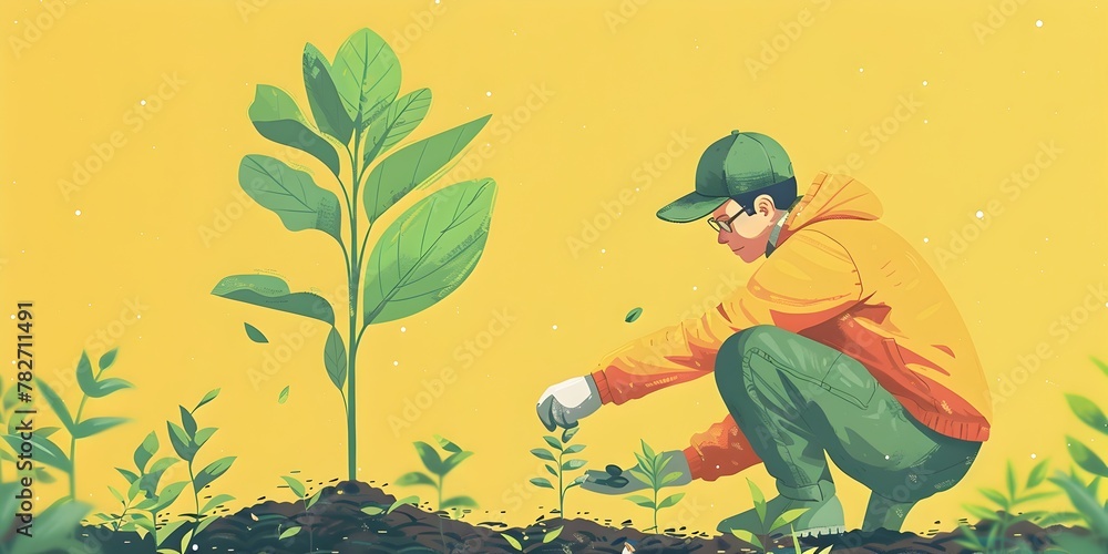 A nurturing mentor guiding the growth of young plants in a thriving garden