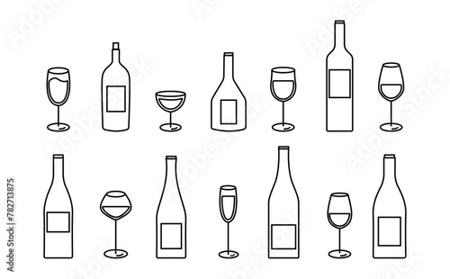 ワイン　ボトル　グラス　アイコン　シンプル　セット