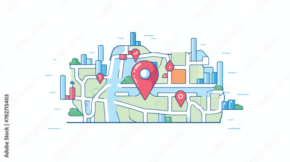 City map line icon. Scheme pin itinerary. Navigatio