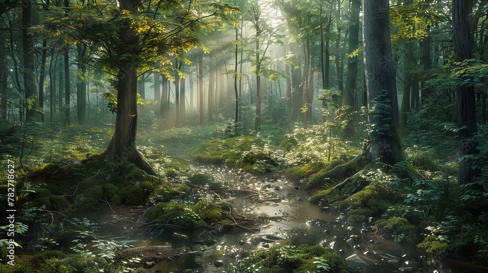 Obraz premium Nature background. View Rainforest Background for International Day of Forests. The mystical nature of the rainforest. Beautiful nature landscape.
