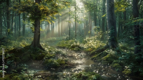 Nature background. View Rainforest Background for International Day of Forests. The mystical nature of the rainforest. Beautiful nature landscape.