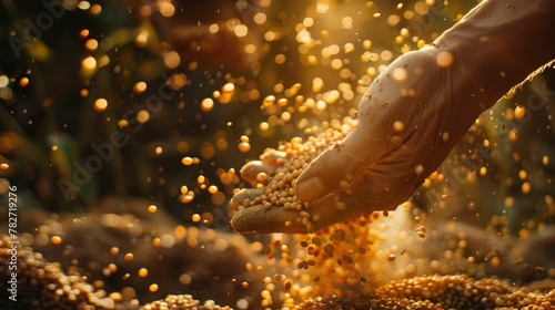 Fermented soybeans natto, stirring in a cinematic, hyper-realistic scene that captures the unique texture and strings in exquisite detail photo