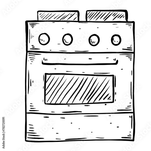 Sketch illustration of a black and white oven