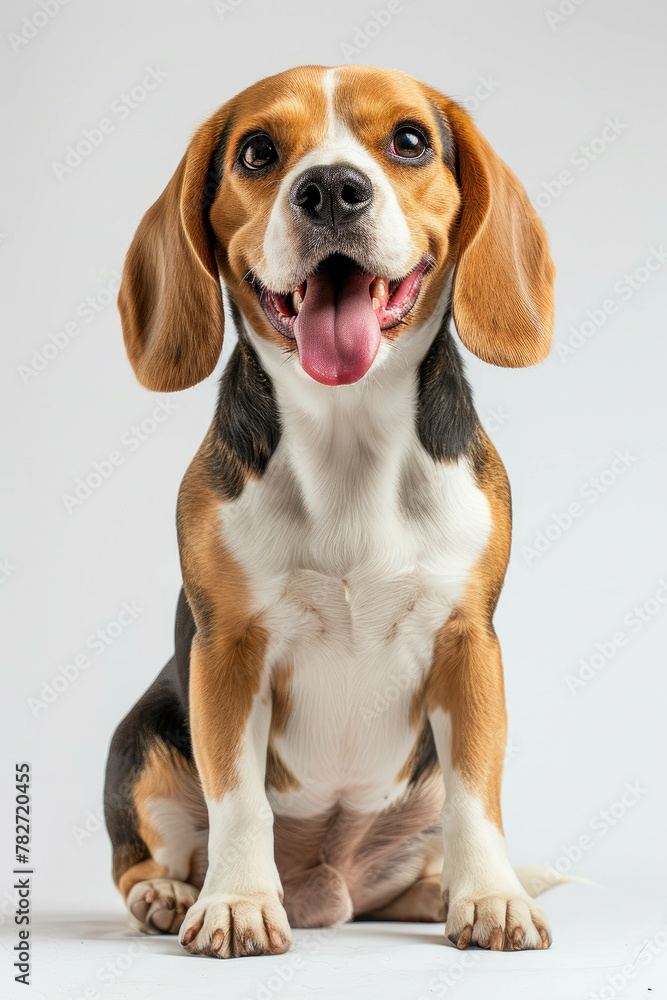 Explore the happiness of a beagle in this vibrant studio photograph against a pristine white backdrop. AI generative technology brings out the best in pet portraits.