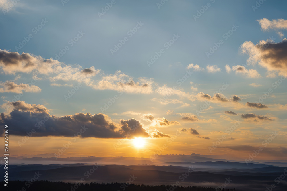 Sunrise, Clouds and Sunrise Sky Time Lapse. Close-up Telephoto Lens. Travel, Beginning, Nature Concept
