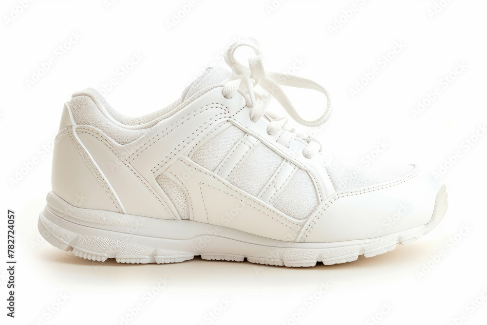 Get a closer look at white sport shoes isolated on white background. Suitable for various sports activities and daily wear. AI generative technology enhances image clarity.