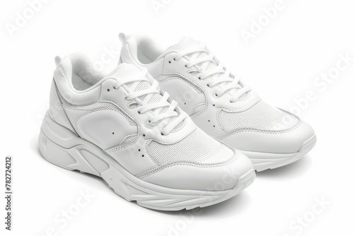White sport shoes isolated on white background, perfect for active lifestyles and fitness enthusiasts. AI generative technology enhances product presentation.
