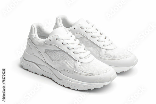 White sport shoes isolated on white background, perfect for active lifestyles and fitness enthusiasts. AI generative technology enhances product presentation. photo