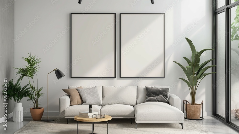 Fototapeta premium Frame mockup, modern home interior background, 3d render