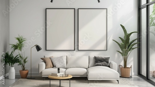 Frame mockup, modern home interior background, 3d render © woojooo