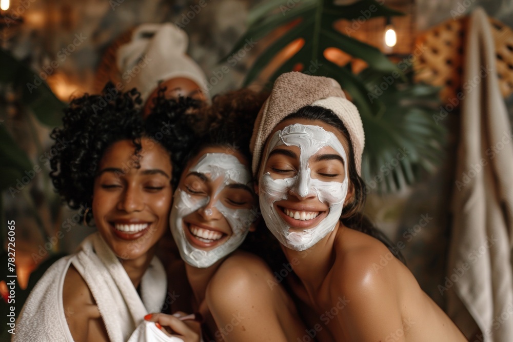 facial spa, a diverse group of friends enjoy facials together in a luxurious spa environment