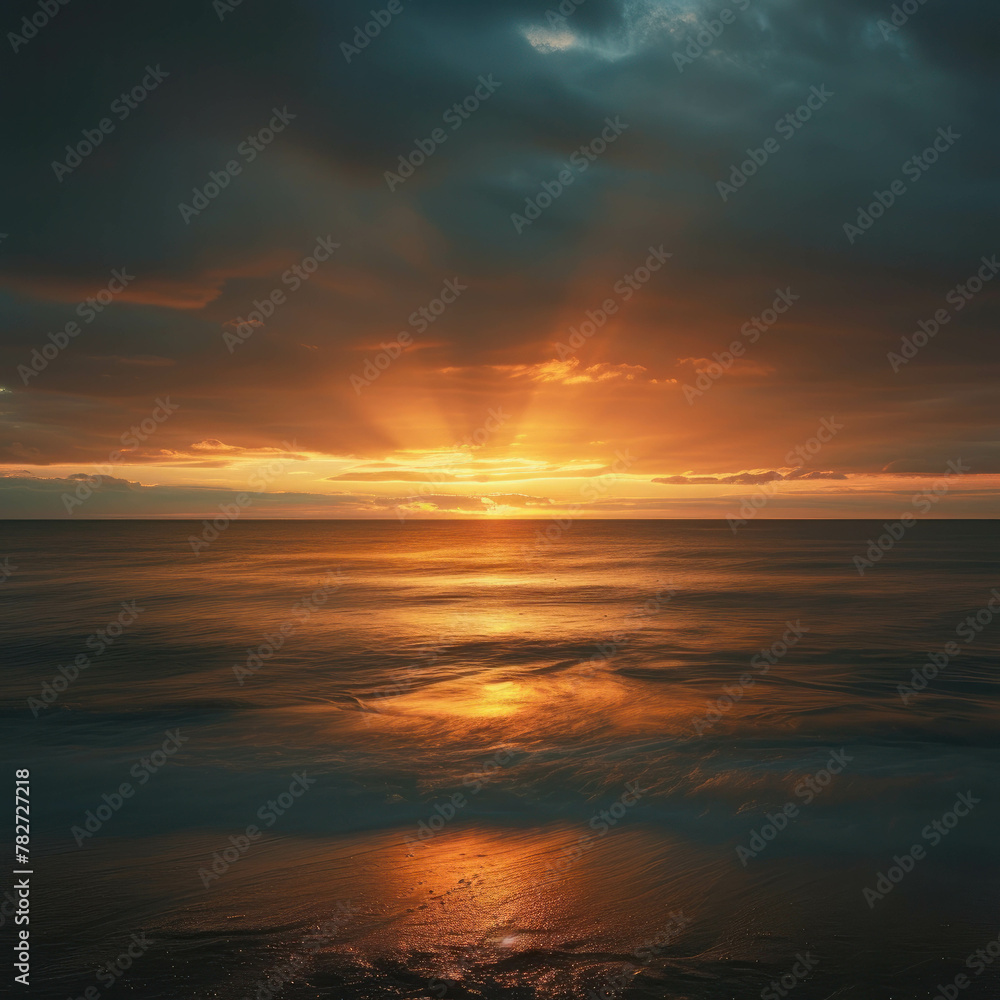 Experience the serene beauty of dusk as the golden afterglow of the sunset falls on the sea. AI generative.