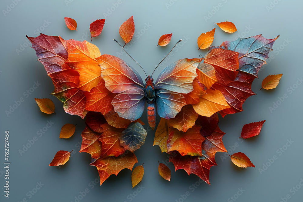 Autumn Leaf Butterfly Artwork, Creative Seasonal Style, Nature Craft Concept