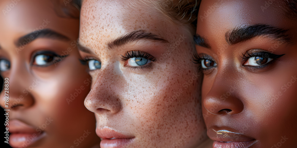 Portrait of a beautiful young woman different nationalities different skin colors Various clothes