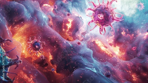 Immune system boost graphics, digitally painted to represent the dynamic and protective forces of the immune system in action photo