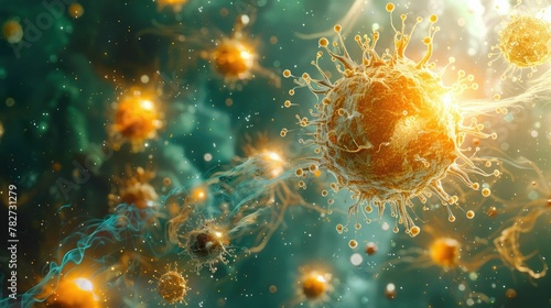 Immune system boost graphics, digitally painted to represent the dynamic and protective forces of the immune system in action photo