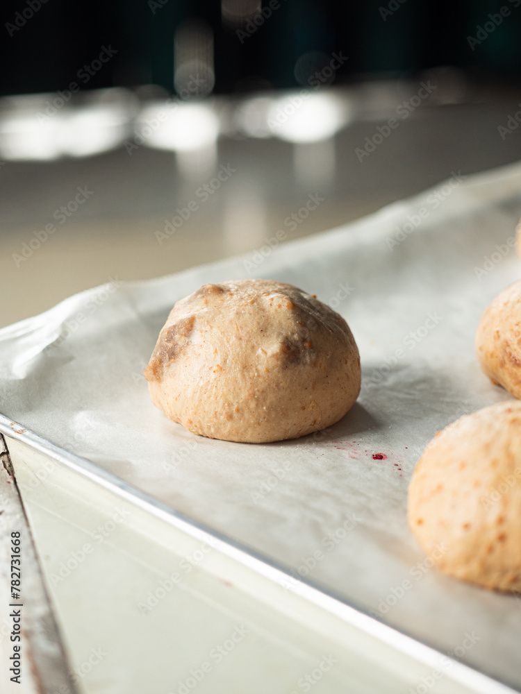 fig bread bun dough on baking tray fig bread bun dough on baking tray