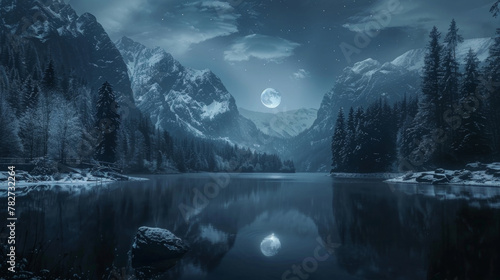 The stillness of a moonlit lake contrasted against the jagged peaks that surround it creating a serene yet haunting atmosphere. . . photo