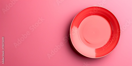 Red and White Plate on Pink Background. Generative AI