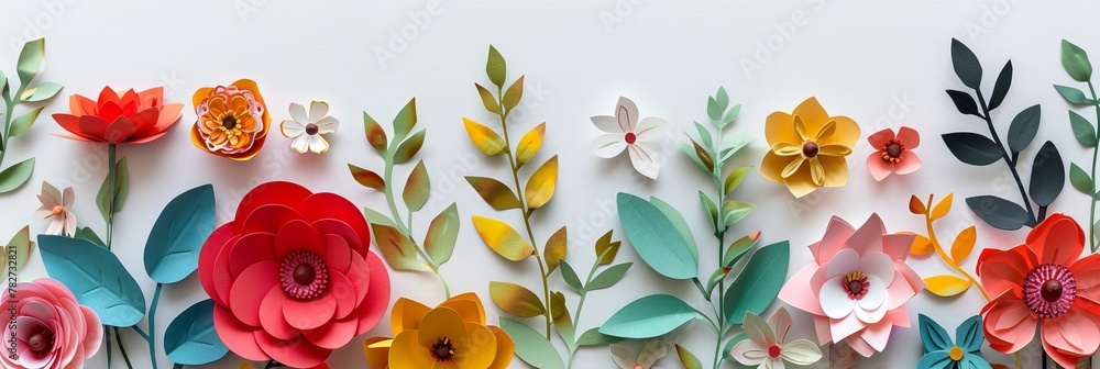 Assorted vibrant flowers arranged on white background. colorful flowers meticulously arranged on a white backdrop displaying a brilliant spectrum of colors and showcasing a variety of species - obrazy, fototapety, plakaty 