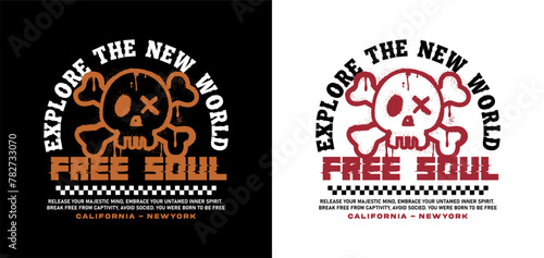 free soul slogan with pirate skull in graffiti style, vector illustration graphic design for t shirt, poster and streetwear apparel photo