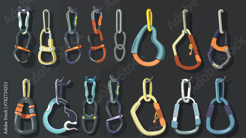 Collection of flat design carabiners. Rock climbing photo