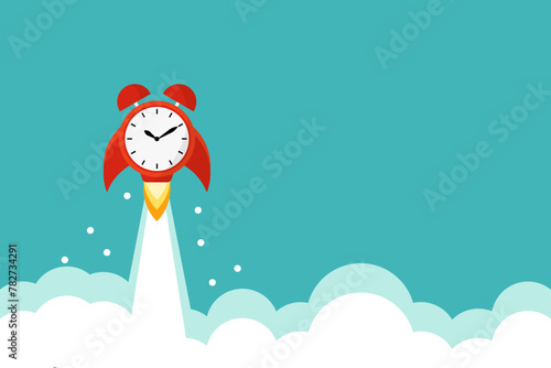 Red alarm clock rocket ship . time, watch, limited offer, deadline symbol.Time to work.