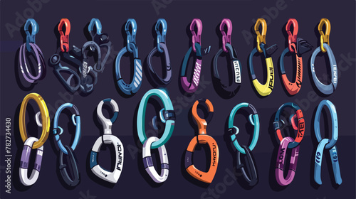 Collection of flat design carabiners. Rock climbing