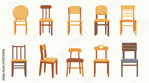 Collection of flat design wooden chairs 2d flat car